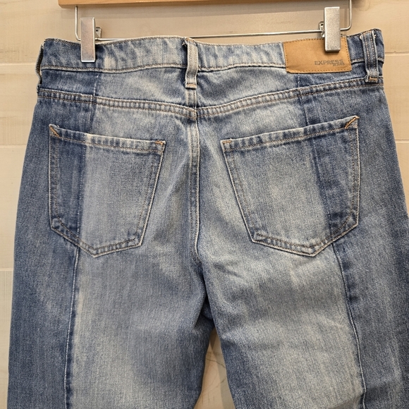 {4R} EXPRESS Original Girlfriend Two Toned Blue Denim Jeans Raw Hem - Picture 10 of 13